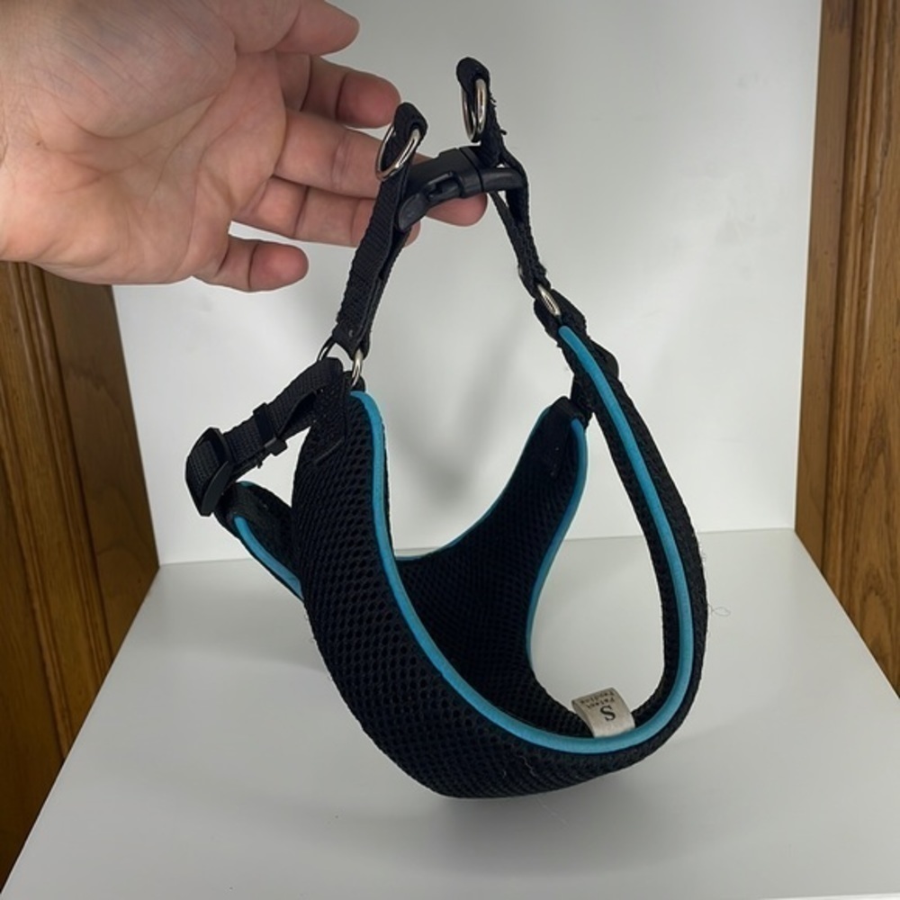 SMALL Pup Chest Harness - Black with Blue trim